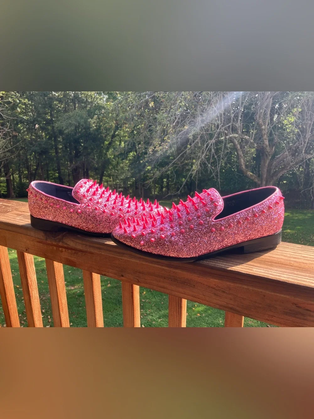 Men's Pink Glitter Spike Slip-On Loafers